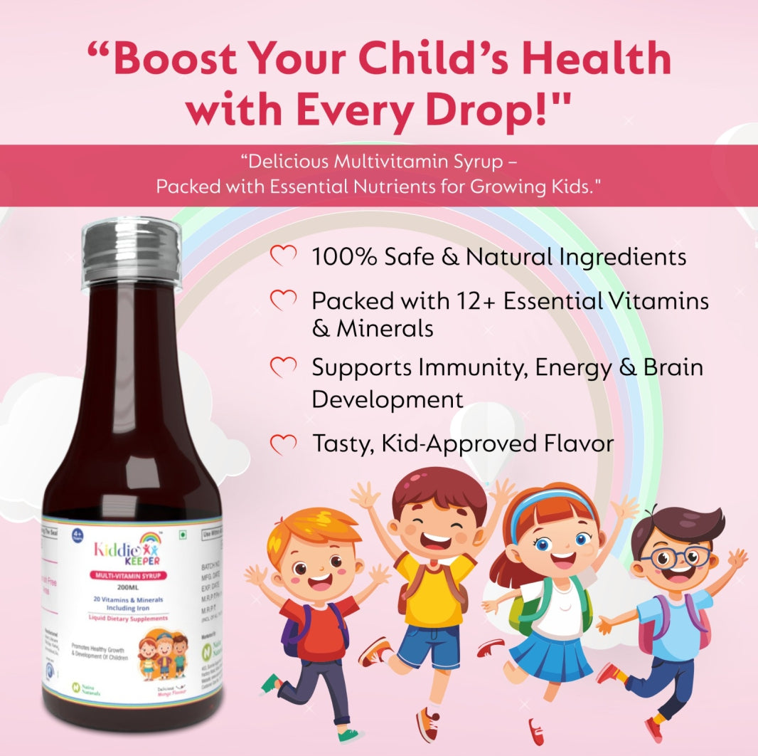 Kiddie Keeper Multivitamin-Multimineral, Iron Syrup for Kids (4+ Years) | Boosts Immunity, Energy & Growth | 200ml | Free Bamboo Toothbrush
