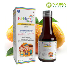 Kiddie Keeper Omega-3 Syrup for Kids (4+ Years) | Brain, Heart & Vision Support | EPA & DHA Rich Formula | 200ml | Free Bamboo Toothbrush